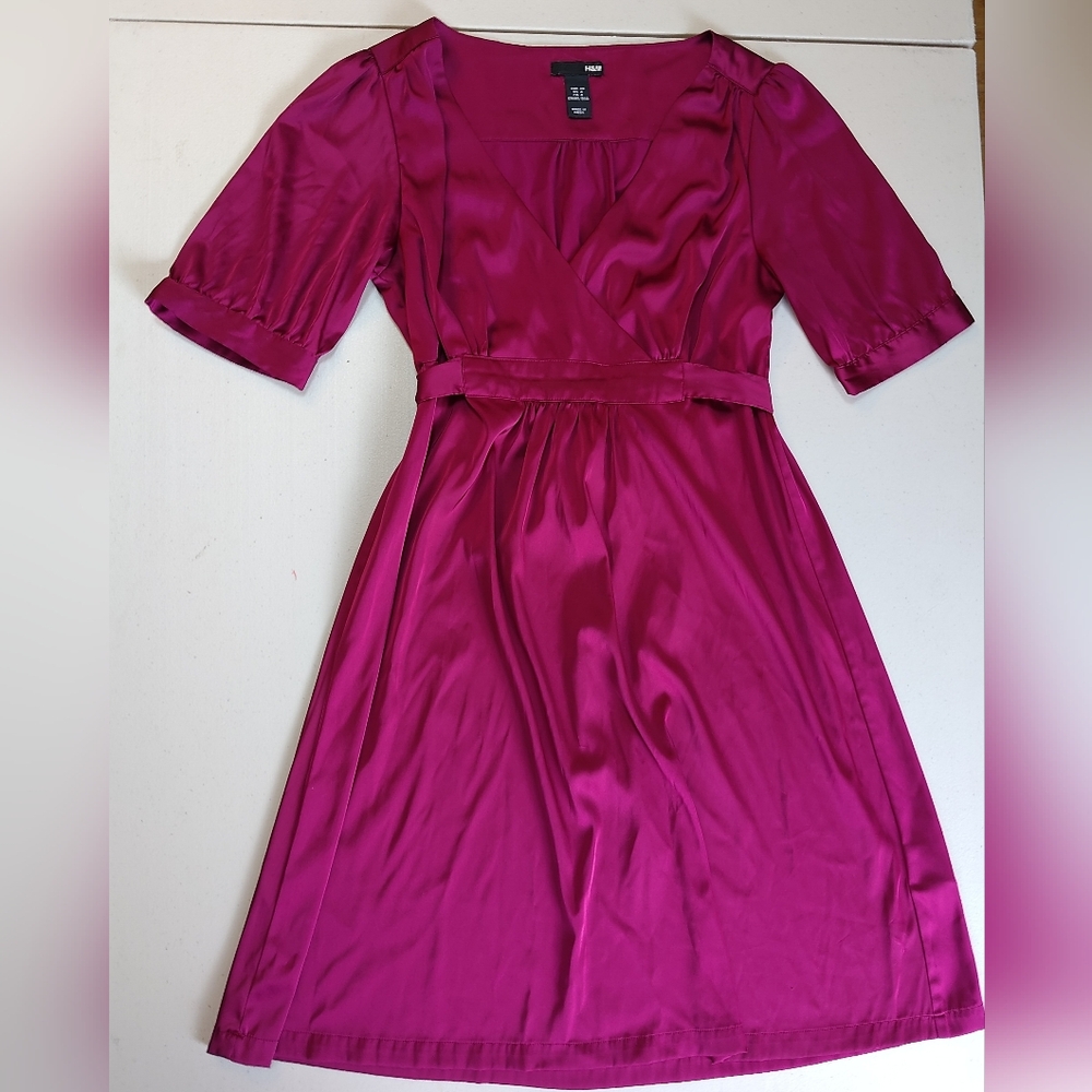 H&M Elegant Magenta Satin Dress 4